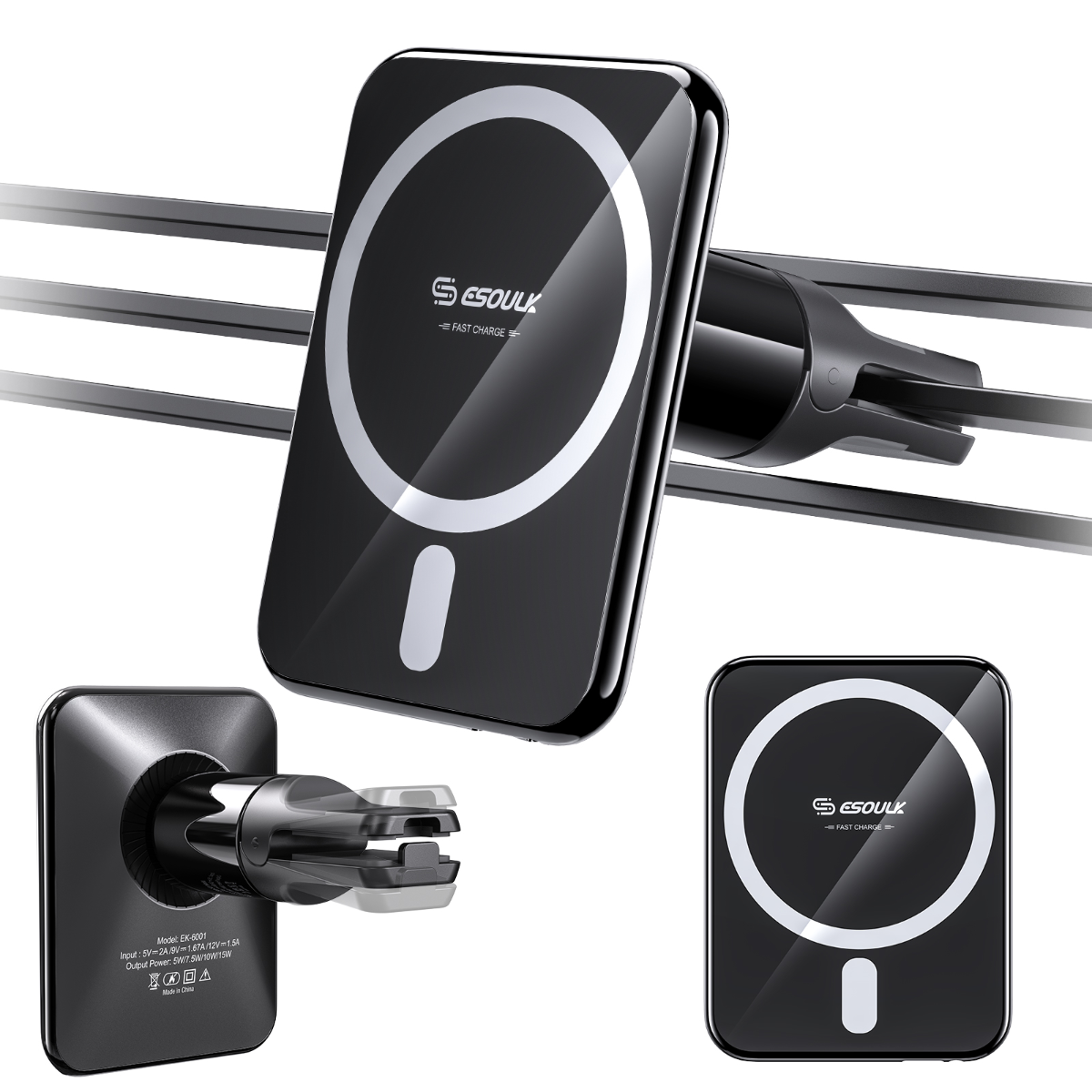 Esoulk Magnetic Wireless Charger Air Vent Car Mount — 15W, Black