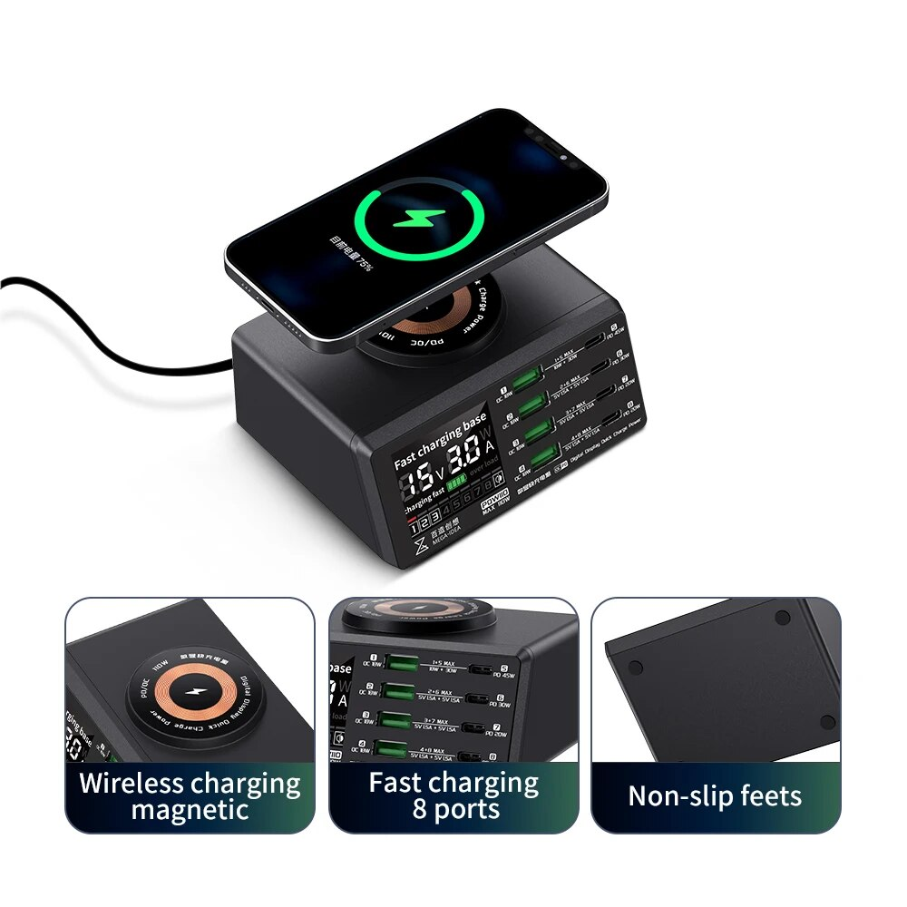 QianLi Mega-Idea PQW110 110W Fast Charging Digital Display Desktop Power Supply with Wireless Charging