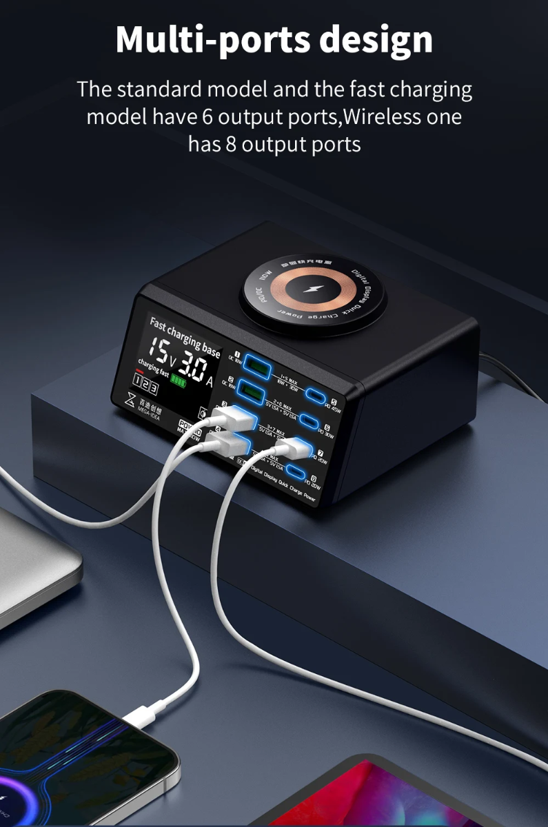 QianLi Mega-Idea PQW110 110W Fast Charging Digital Display Desktop Power Supply with Wireless Charging