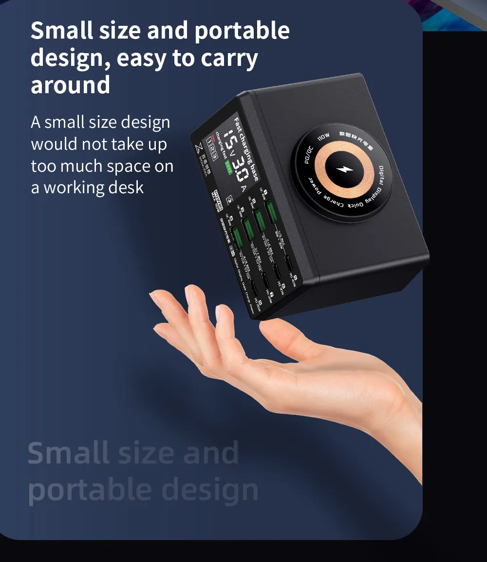 QianLi Mega-Idea PQW110 110W Fast Charging Digital Display Desktop Power Supply with Wireless Charging