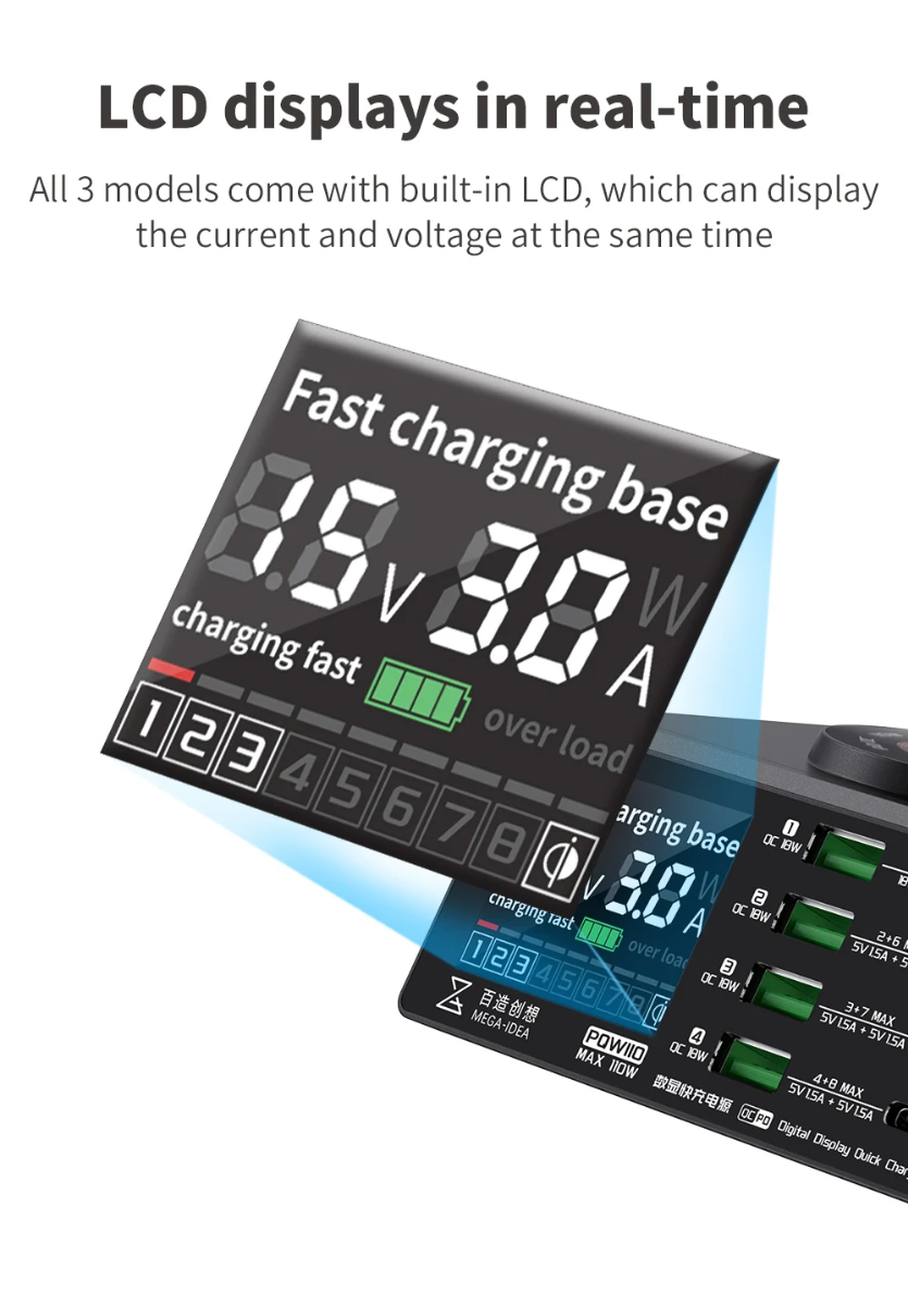 QianLi Mega-Idea PQW110 110W Fast Charging Digital Display Desktop Power Supply with Wireless Charging