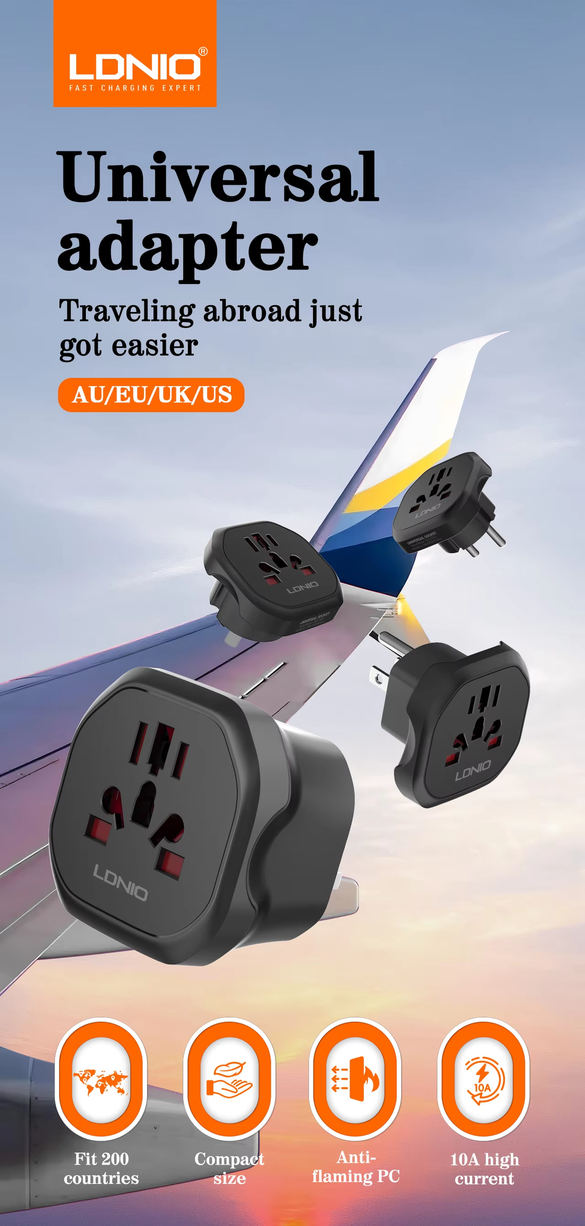 LDNIO Z7 Power Strip Travel Adapter EU to Us/uk/au
