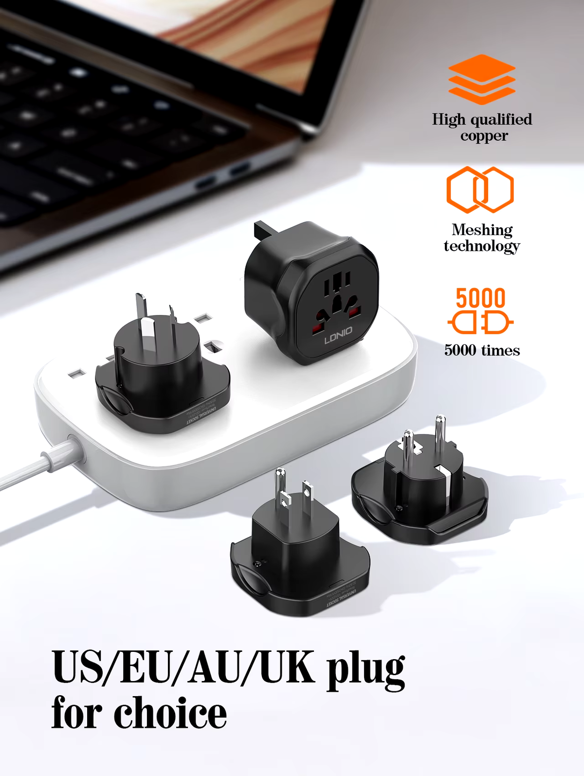 LDNIO Z7 Power Strip Travel Adapter UK to Us/eu/au
