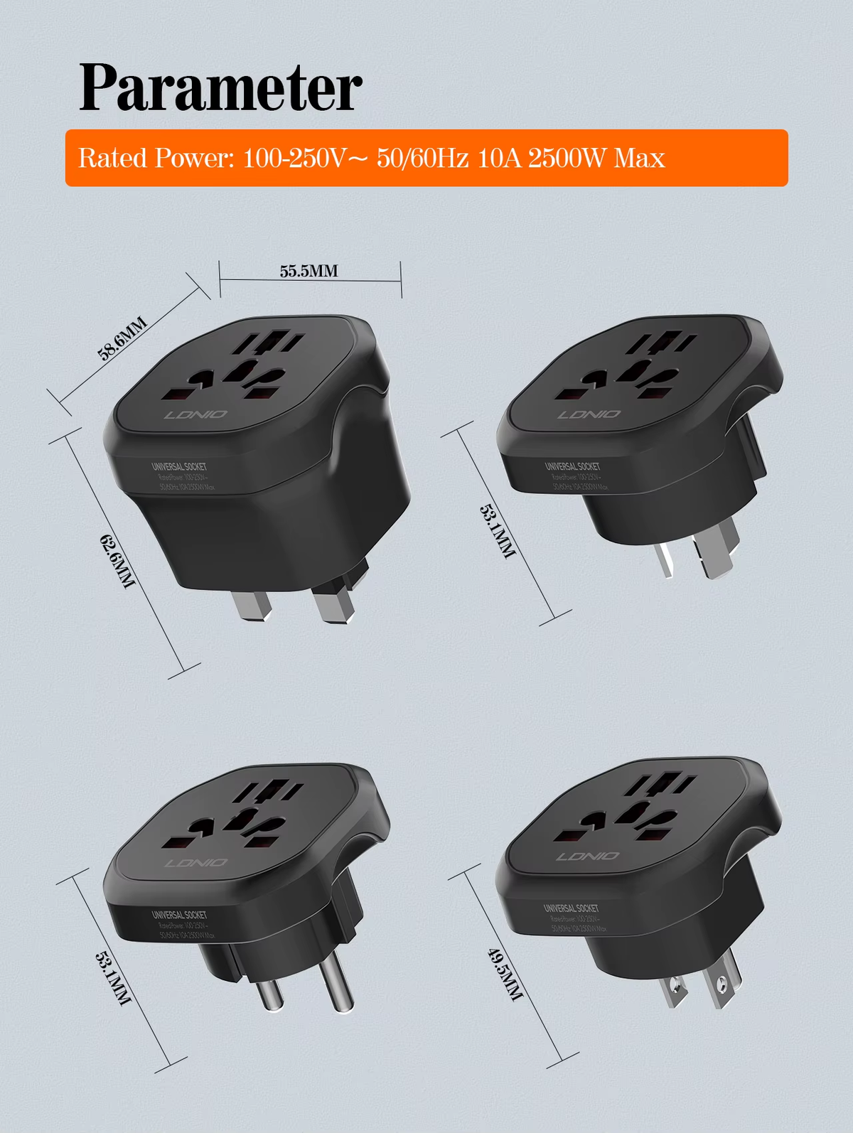 LDNIO Z7 Power Strip Travel Adapter US to Uk/eu/au