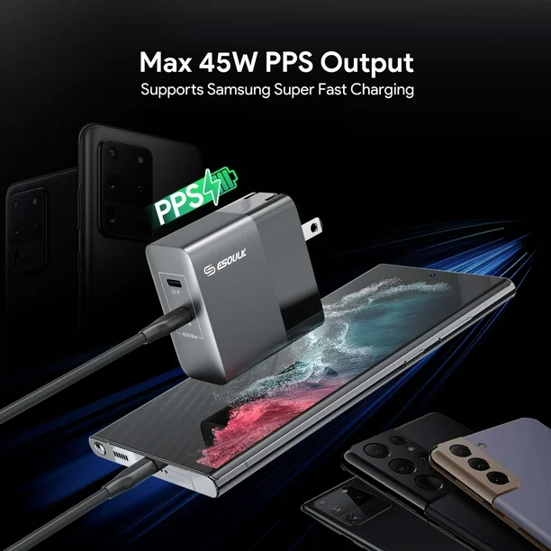 Esoulk PD Dual USB-C Wall Charger — 45W, Black