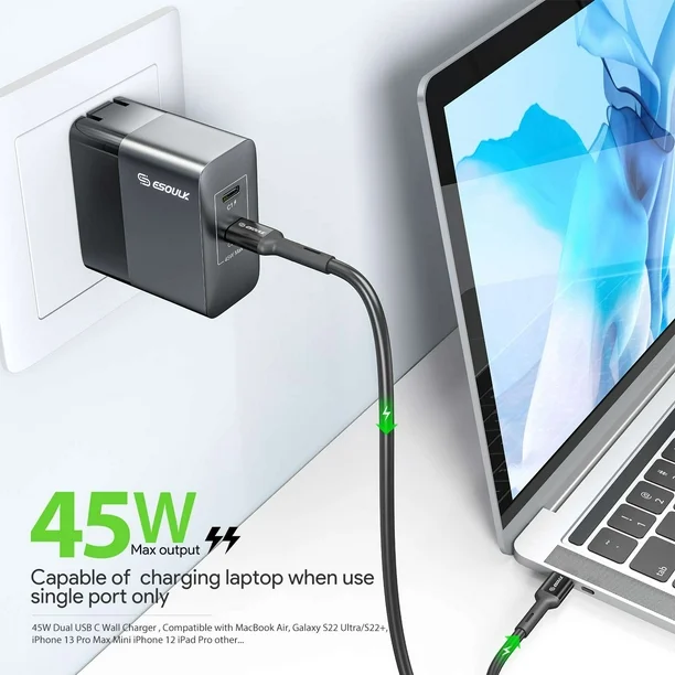 Esoulk PD Dual USB-C Wall Charger — 45W, Black