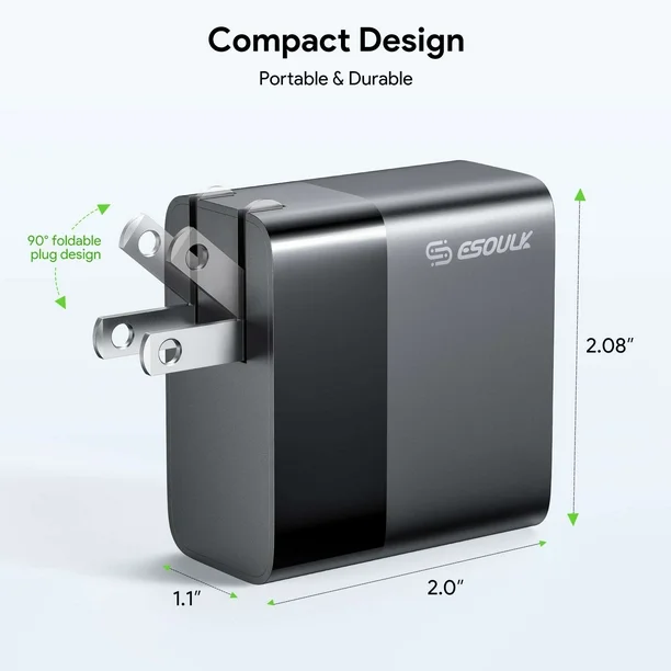 Esoulk PD Dual USB-C Wall Charger — 45W, Black