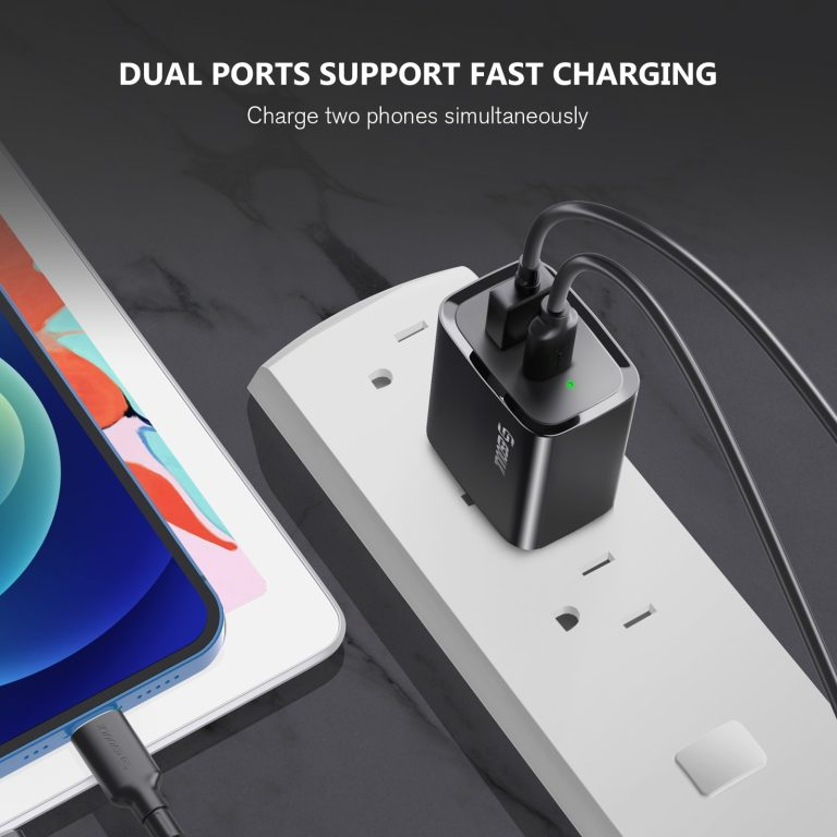 Esoulk USB-C+A Pd/qc Wall Adapter with USB-C to USB-C Cable — 5ft, 20W, Black