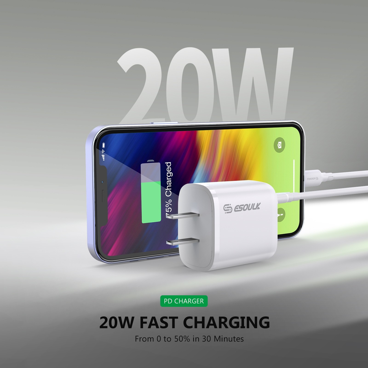 Esoulk USB-C Wall Adapter — 20W, White