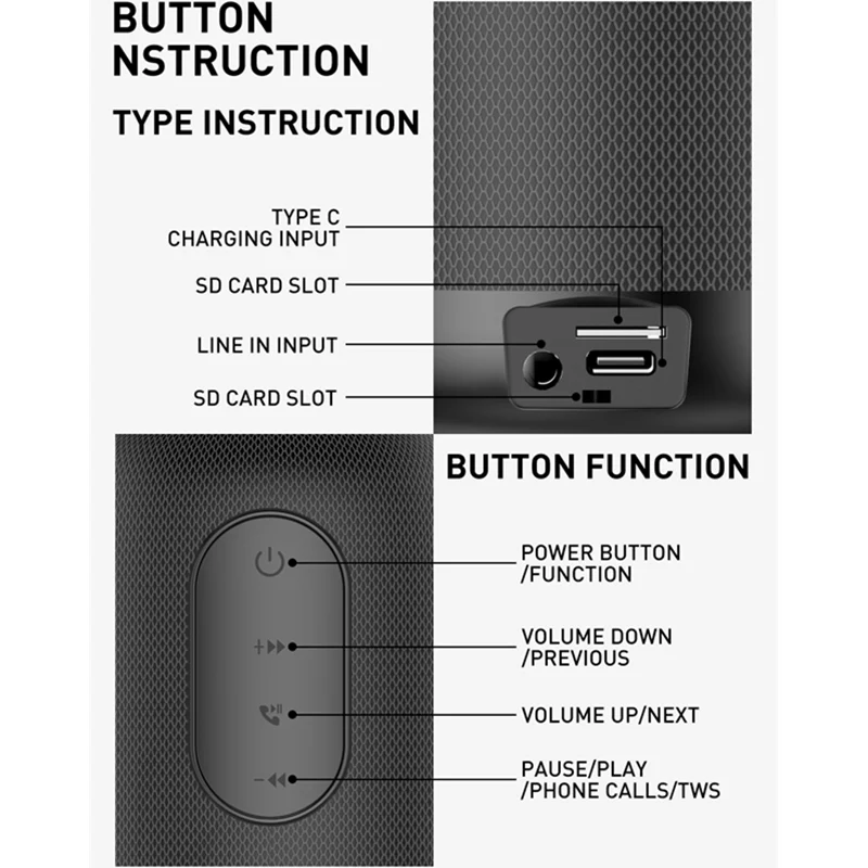 LDNIO BTS12 Bluetooth 5.0 Wireless Speaker — 2000 mAh, Black