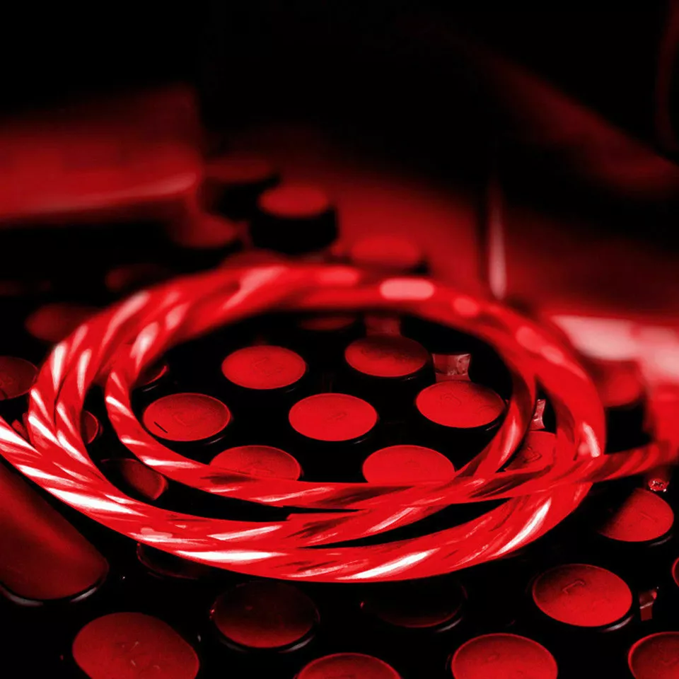 Visible USB-A to Lightning Non-MFI Flowing LED Fast Charging Cable — Red, 3ft, 10W