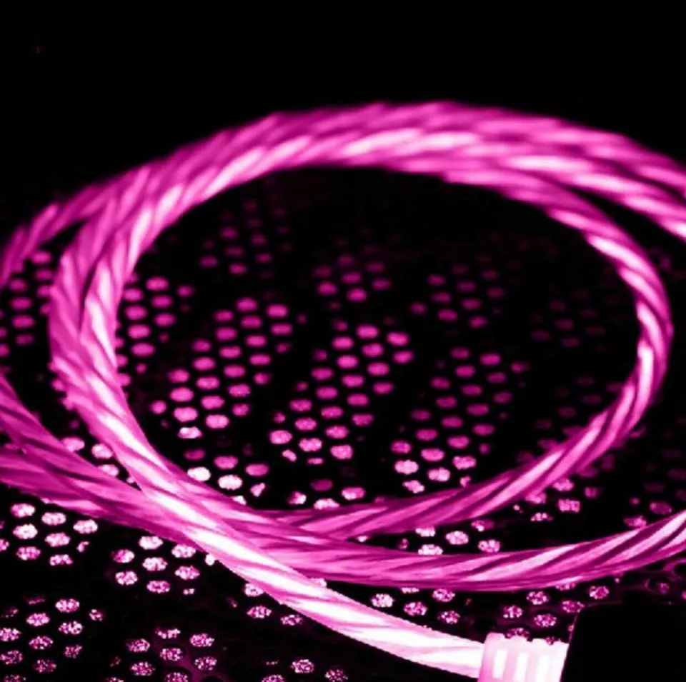 Visible USB-A to Lightning Non-MFI Flowing LED Fast Charging Cable — Pink, 3ft, 10W