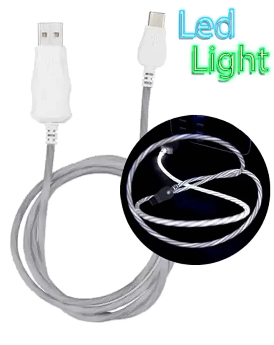 Visible USB-A to USB-C Flowing LED Fast Charging Cable — Gray, 3ft, 10W