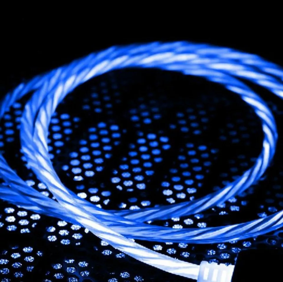 Visible USB A-M Flowing LED Fast Charging Cable — Blue, 3ft, 5W