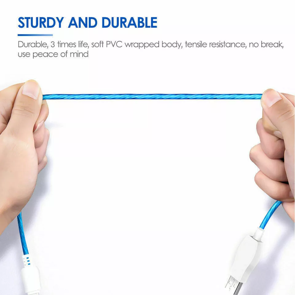 Visible USB A-M Flowing LED Fast Charging Cable — Red, 3ft, 5W