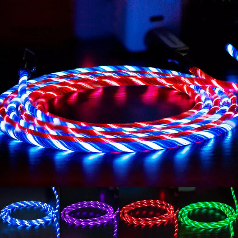 Visible USB A-M Flowing LED Fast Charging Cable — Red, 3ft, 5W