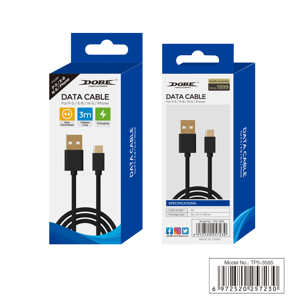 Dobe USB-A to USB-C Data Cable for PlayStation 5 / Xbox Controllers — 9ft