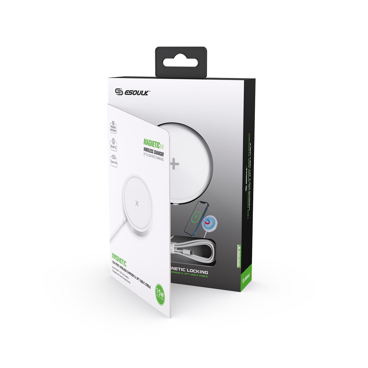 Esoulk Magnetic Wireless Charger — 15W, White