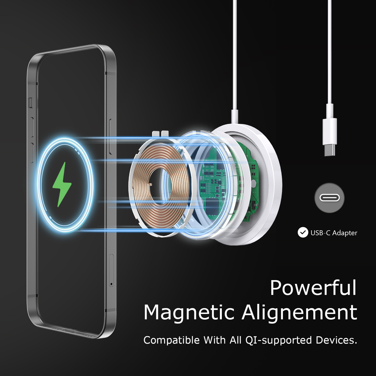 Esoulk Magnetic Wireless Charger — 15W, White