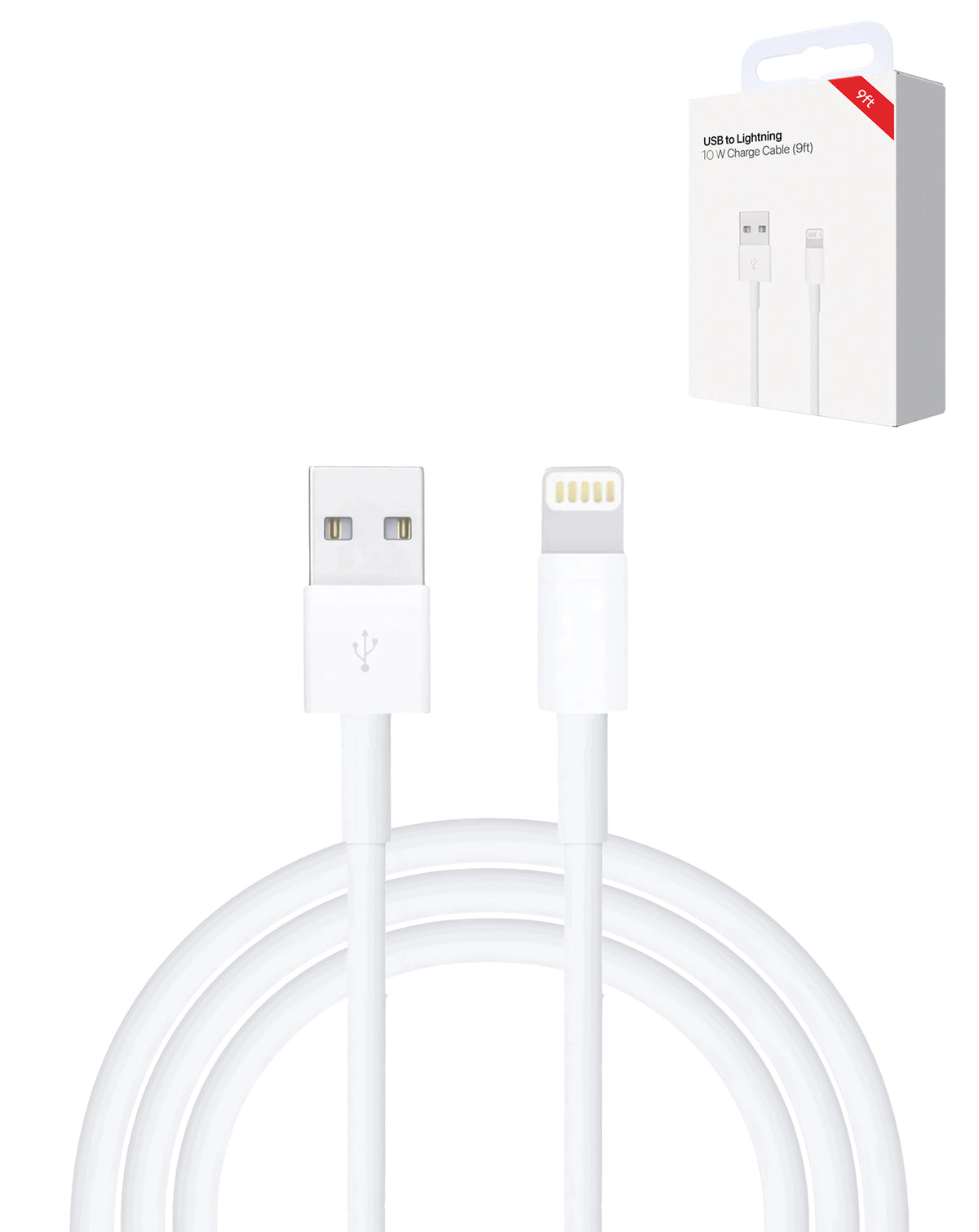 USB-A to Lightning Non-MFI Charging Data Cable — 9ft, 10W