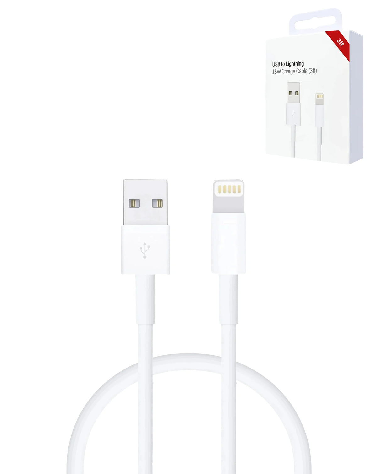 USB-A to Lightning Non-MFI Charging Data Cable — 3ft, 15W