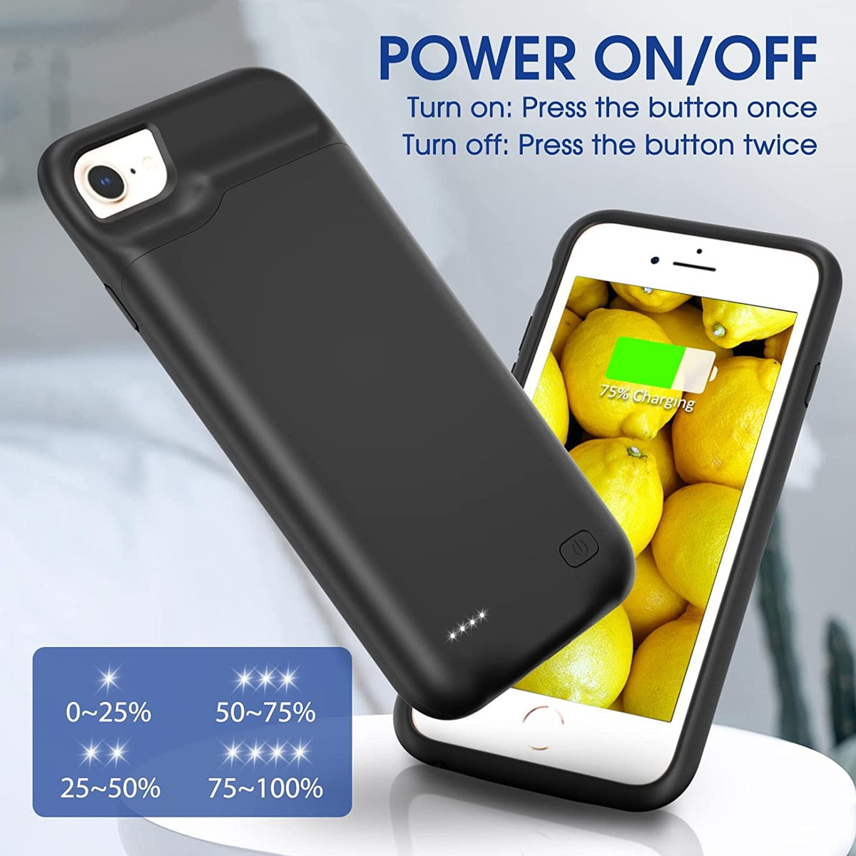 Portable Protective Charging Case for iPhone 8P/7P/6SP/6P — 8000 mAh, Black