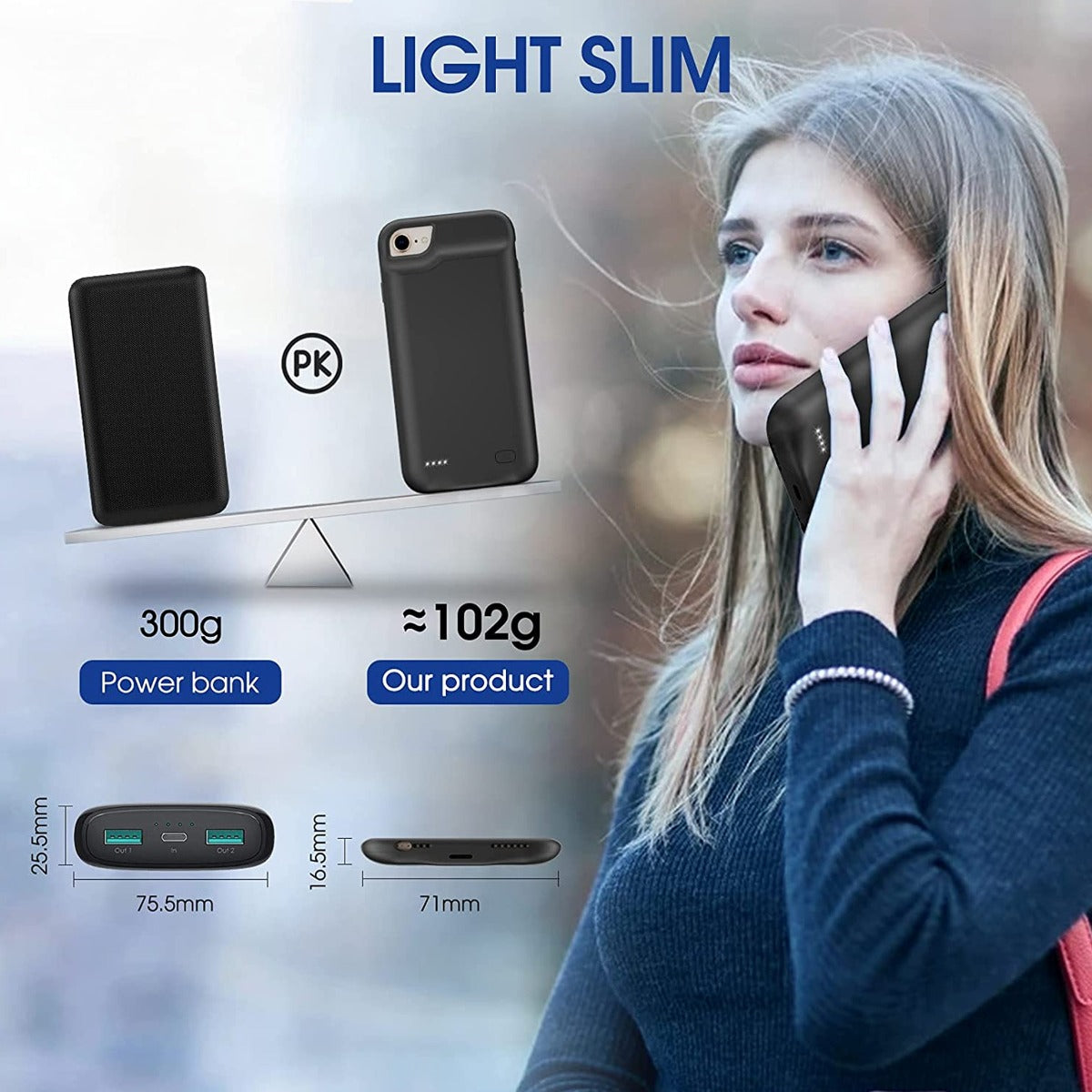 Portable Protective Charging Case for iPhone 8P/7P/6SP/6P — 8000 mAh, Black