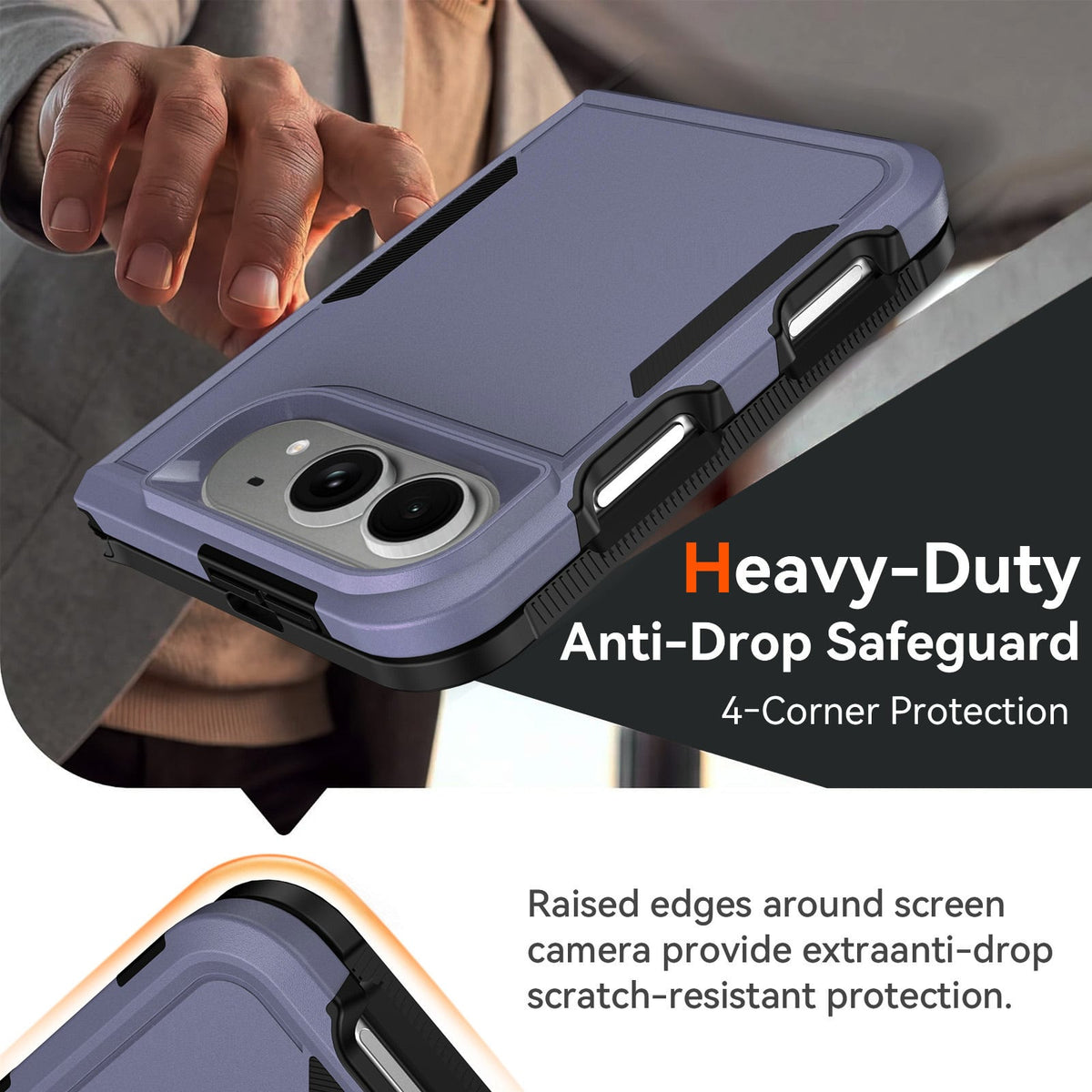 Dual Layer Shockproof Strong Case with Ring for iPhone Duo — Navy Blue
