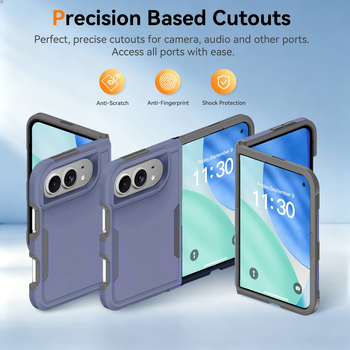 Dual Layer Shockproof Strong Case with Ring for iPhone Duo — Navy Blue
