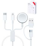 USB-C and USB-A 3in1 Magnetic Watch Charging Cable with USB-C and Lightning Charger — 4ft, 15W