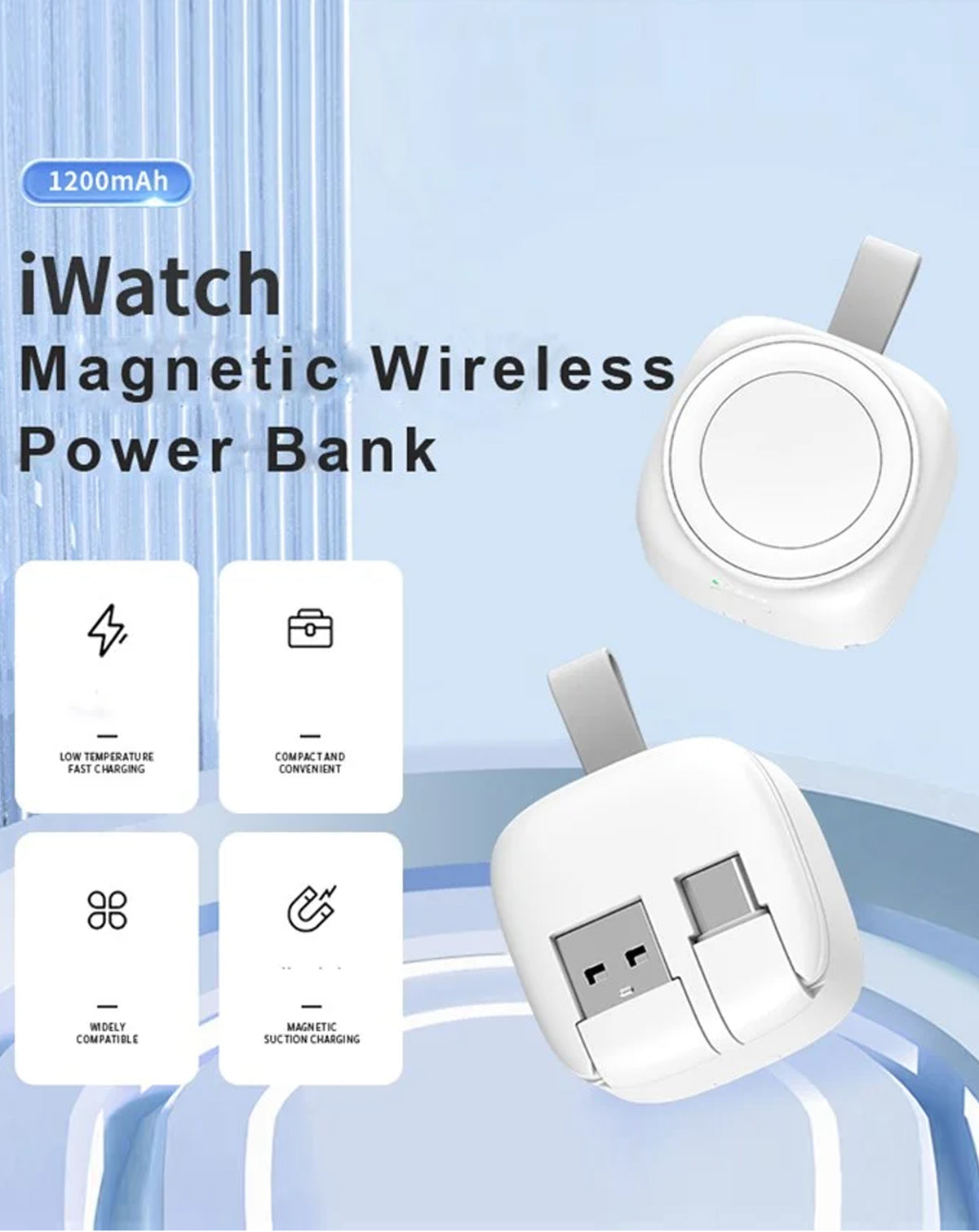 Magnetic Power Bank Wireless Charger for iWatch All Series — 1200 mAh
