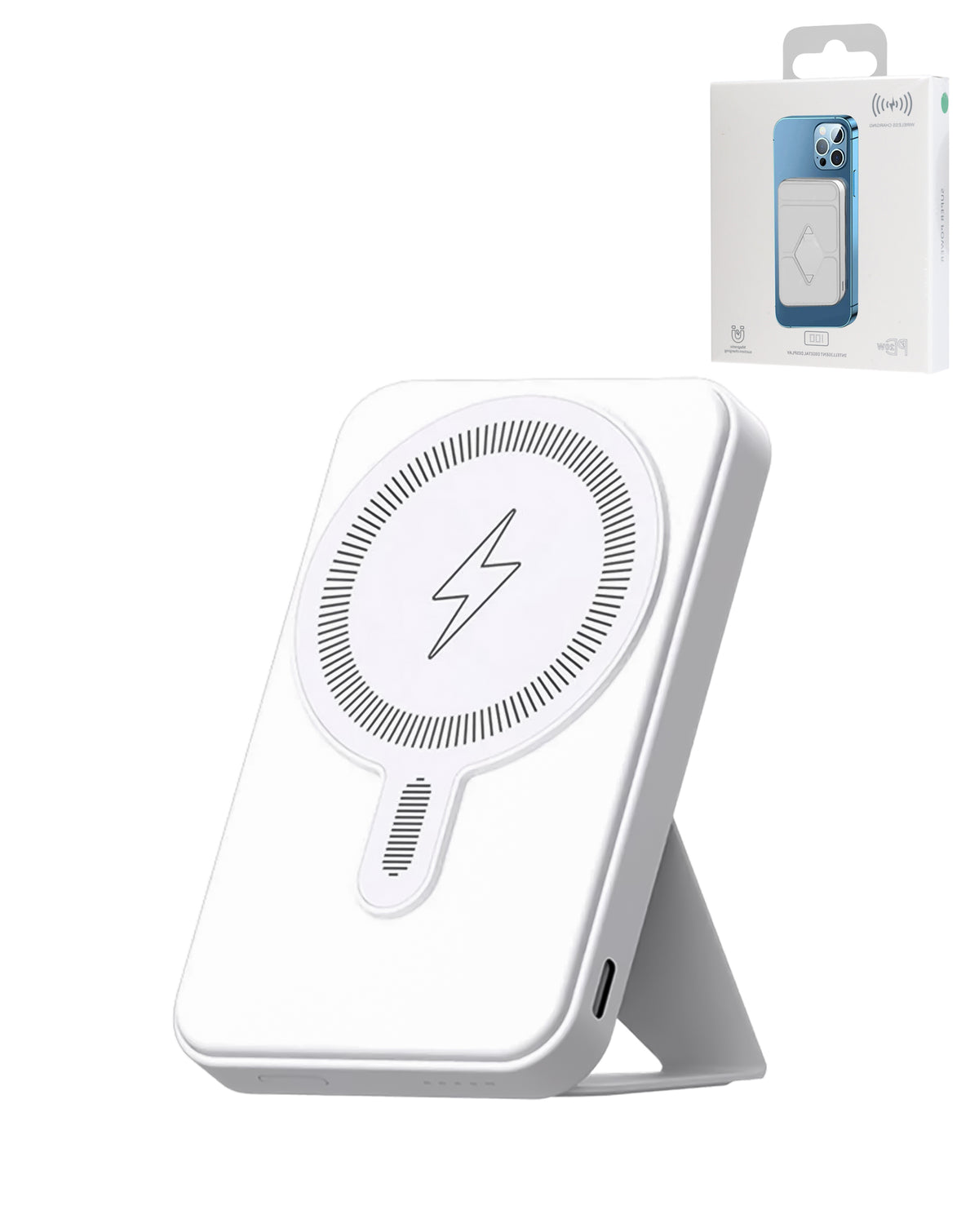 MagSafe Foldable Magnetic Power Bank 15W Wireless / 20W PD Power Bank with USB-C — White, 5000 mAh
