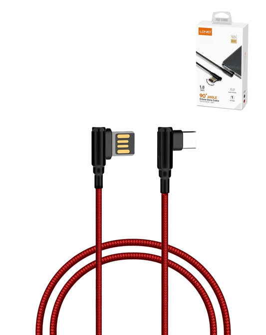 LDNIO LC421 90 Degree USB-A to USB-C Charging Cable — Red, 6ft, 12W