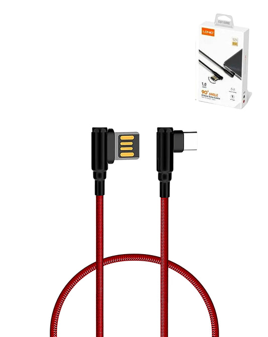 LDNIO LC421 90 Degree USB-A to USB-C Charging Cable — Red, 3ft, 12W