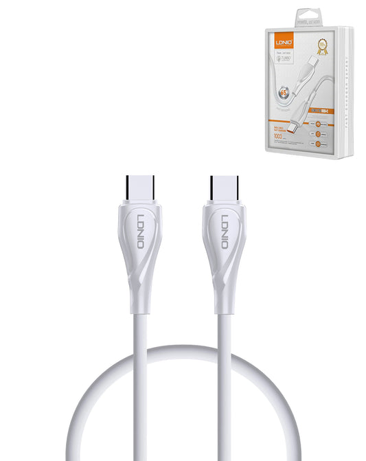 LDNIO LC611C PD USB-C to USB-C Fast Charging Data Cable — White, 3ft, 65W