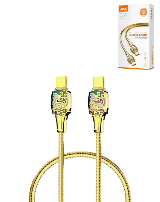 LDNIO LC881C PD 3.1 USB-C to USB-C Fast Charging Cable — Gold, 3ft, 65W