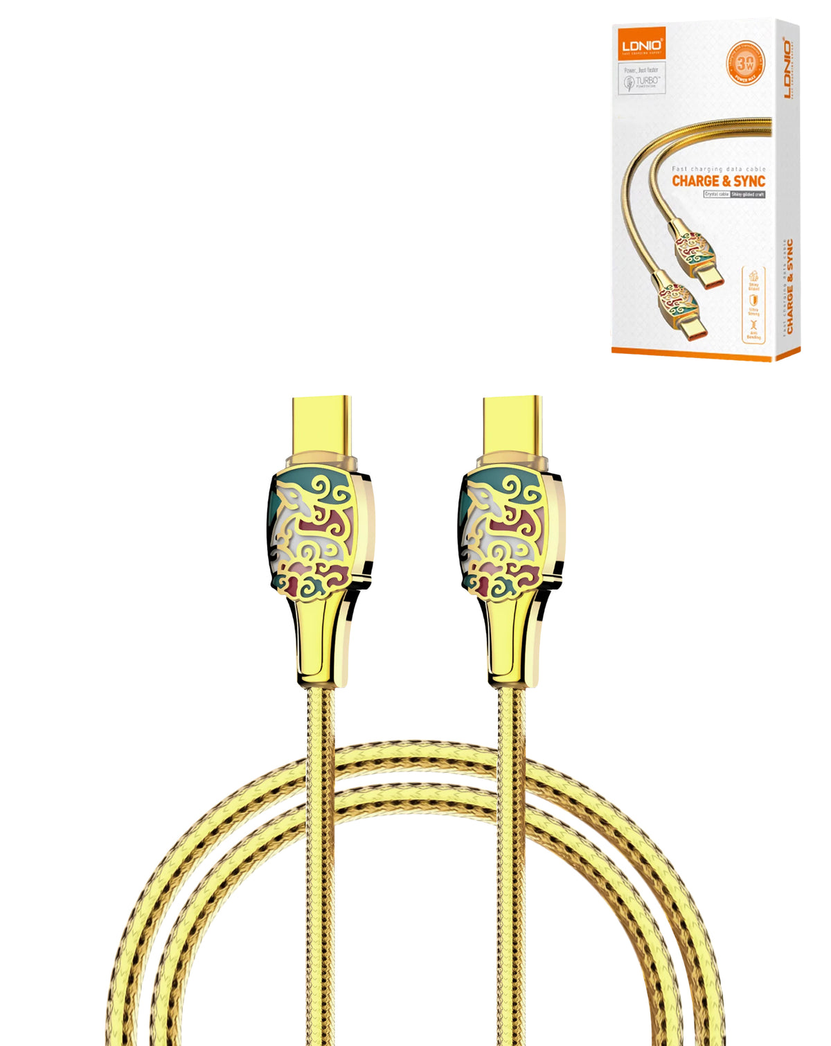 LDNIO LC881c PD-3.1 USB-C to USB-C Fast Charging Cable — Gold, 6ft, 65W