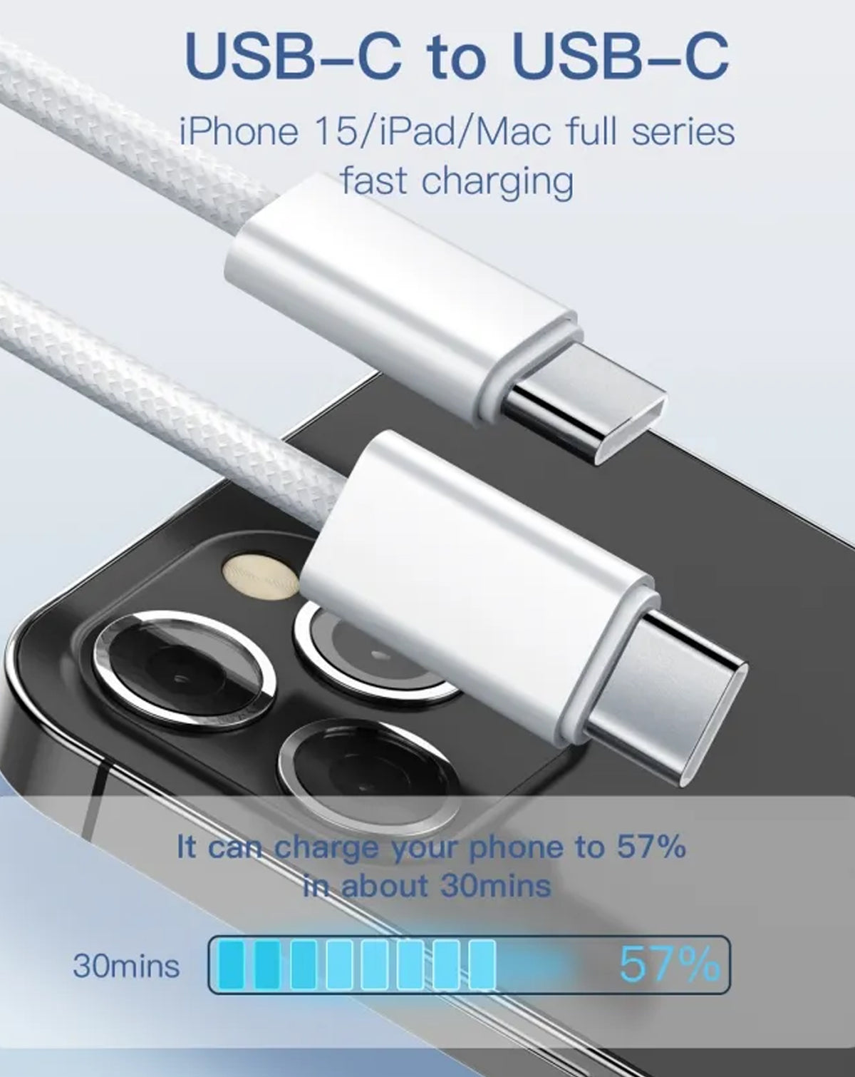 LDNIO LC901c USB-C to USB-C Fast Charging Cable — White, 3ft, 65W