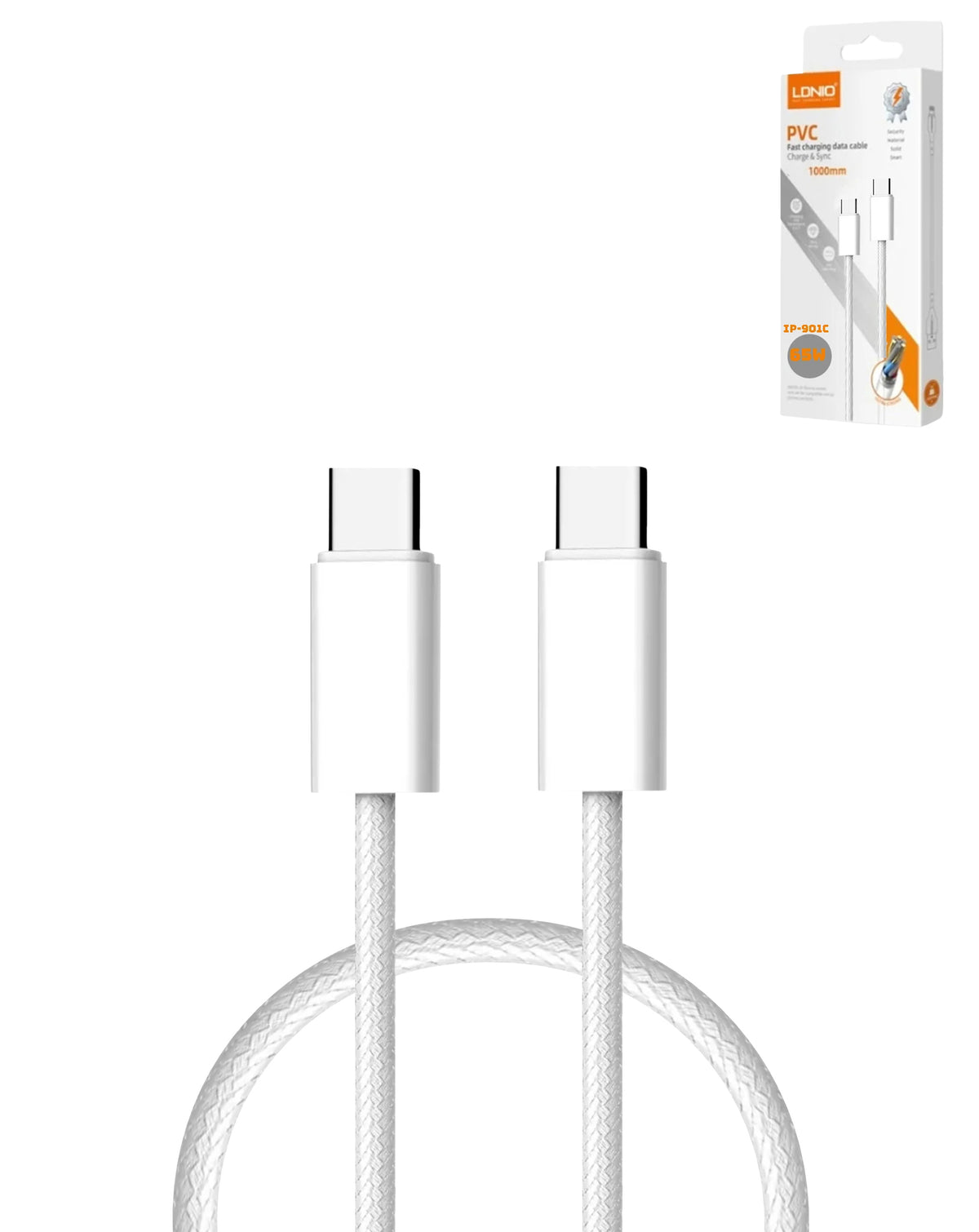 LDNIO LC901c USB-C to USB-C Fast Charging Cable — White, 3ft, 65W