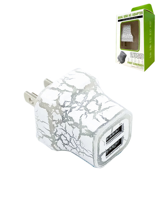 LED Light Up 2 x USB-A Port Wall Charger Power Adapter — White