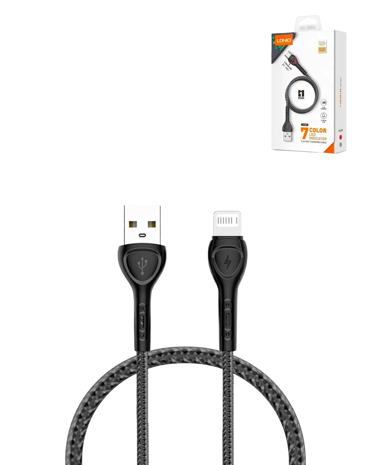 LDNIO LS481 USB-A to Lightning Non-MFI Fast Charging Data Cable — Gray, 3ft, 12W