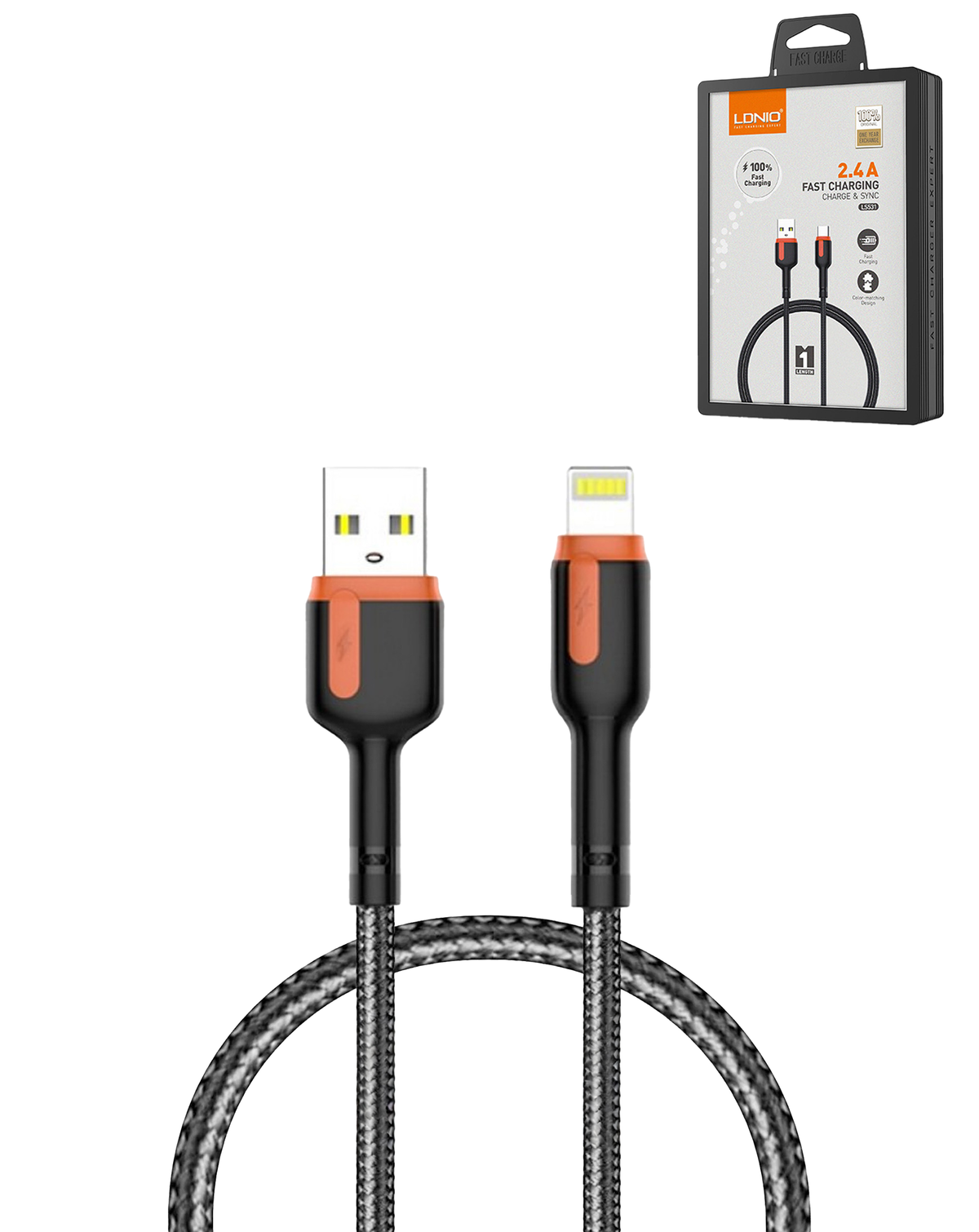 LDNIO LS531 USB-A to Lightning Non-MFI Fast Charging Cable — Gray, 3ft, 12W