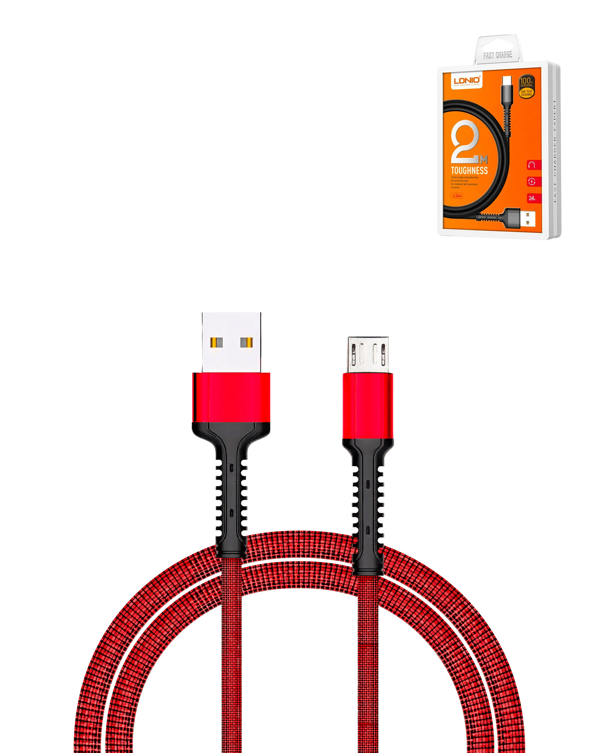 LDNIO LS64 USB A-M Braided Charging Data Cable — Red, 6ft, 12W