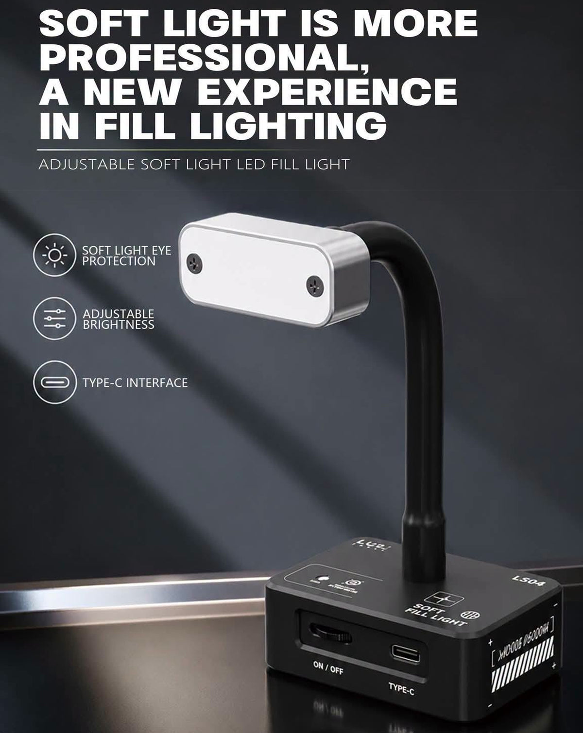 LuoWei LS04 Soft Fill Light LED Flexible Gooseneck Desk Lamp with Stepless Dimming