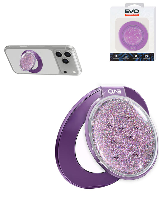 EVO CrystalRing Magnetic Glitter Phone Grip Stand Compatible with Wireless Charging — Purple