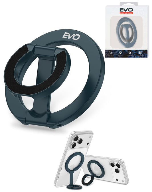EVO FlexRing Magnetic Phone Holder with Kickstand Support & Wireless Charging — Blue