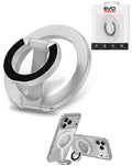 EVO FlexRing Magnetic Phone Holder with Kickstand Support & Wireless Charging — Silver