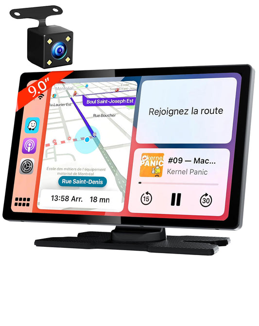 9'' USB-C Interface for CarPlay and Android Auto with Front + Rear Camera Recording