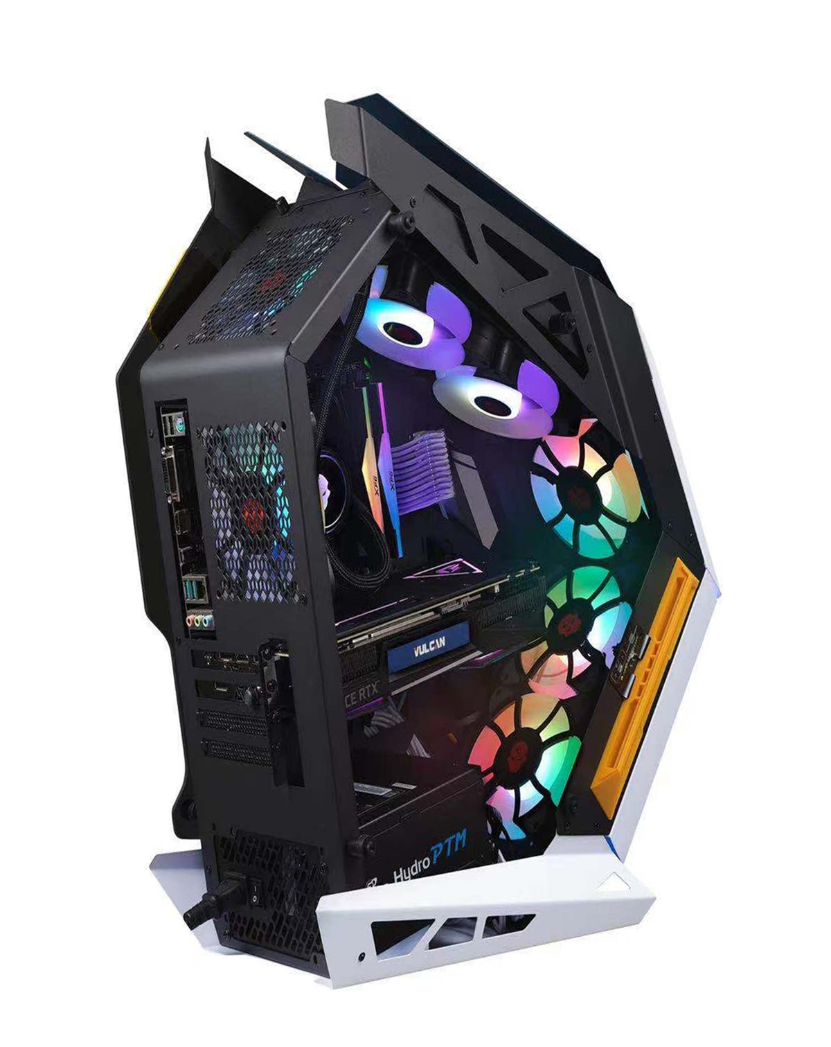 Warship Style Custom Gaming Tower PC Case with 7 RGB Cooling Fan — Black, 625*302*557MM