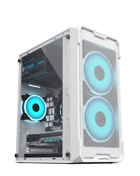 Custom Tower PC Case with 2 Cooling Fan — White, 305*170*350MM